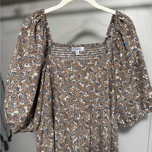 Polygram Brown and Blue Floral Midi Dress